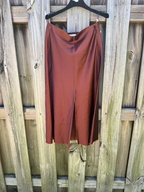 Rust Brown Midi Skirt with Center Front Slit